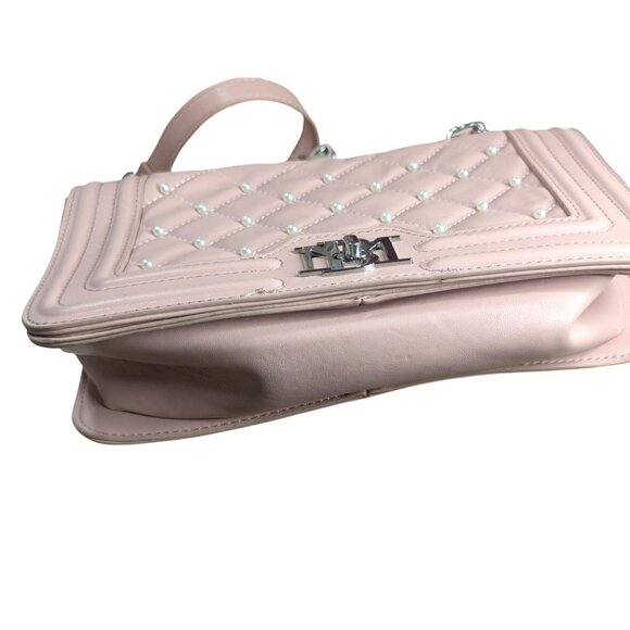 Badgley Mischka Pink Quilted Shoulder Bag With Pearls & Chain Strap - Picture 4 of 9